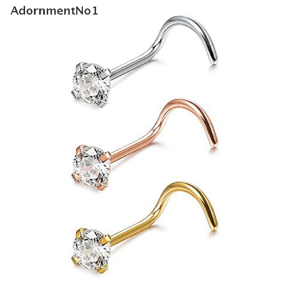 (AdornmentNo1) 1pc Cincin Tindik Hidung Bahan Stainless Steel Hias Kristal Untuk Hadiah