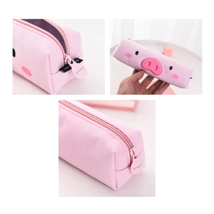 

Menakjubkan Tempat Pensil Karakter Babi Pink / Piggy Close Up Canvas Pencil Case Promo