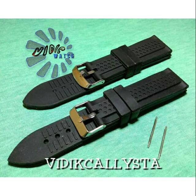 STRAP RUBBER 22 24 MM UNIVERSAL HITAM POLOS / TALI KARET JAM HITAM GRATIS SPRING BARS