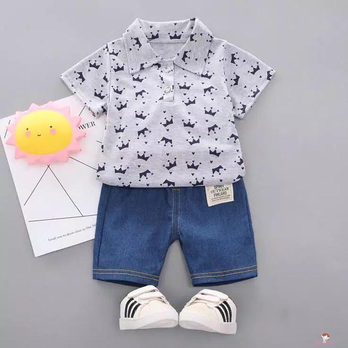 TBI Import Setelan Kaos + Jeans T-Shirt Anak Laki Print Motif