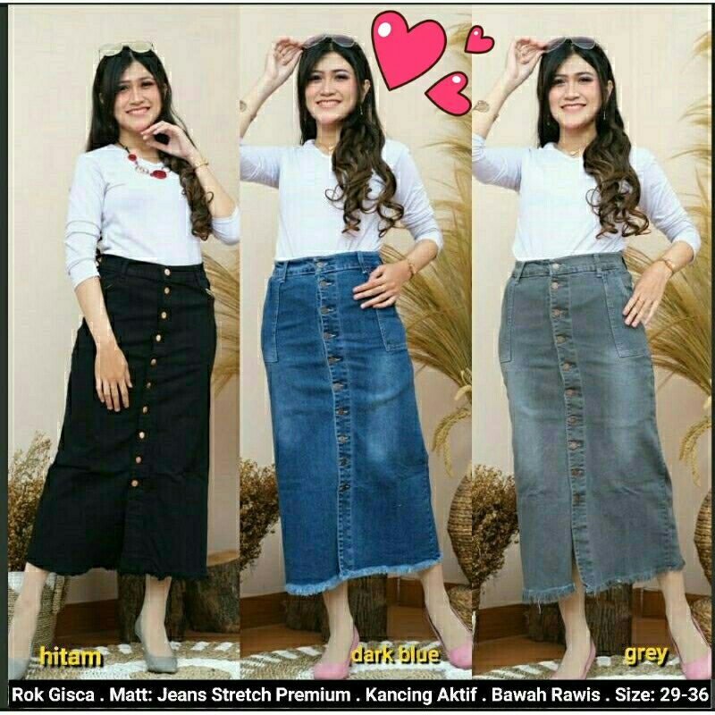 Rok Panjang Jeans Gisca Kancing Terbaru