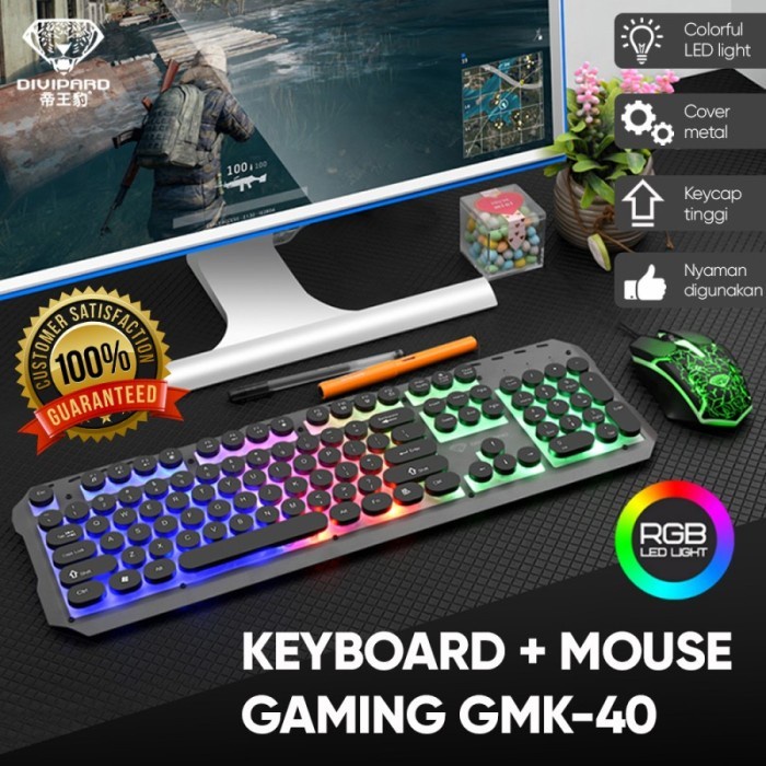 Keyboard Mouse Gaming Divipard GMK-40 Kabel USB 2.0 LED Metal Cover