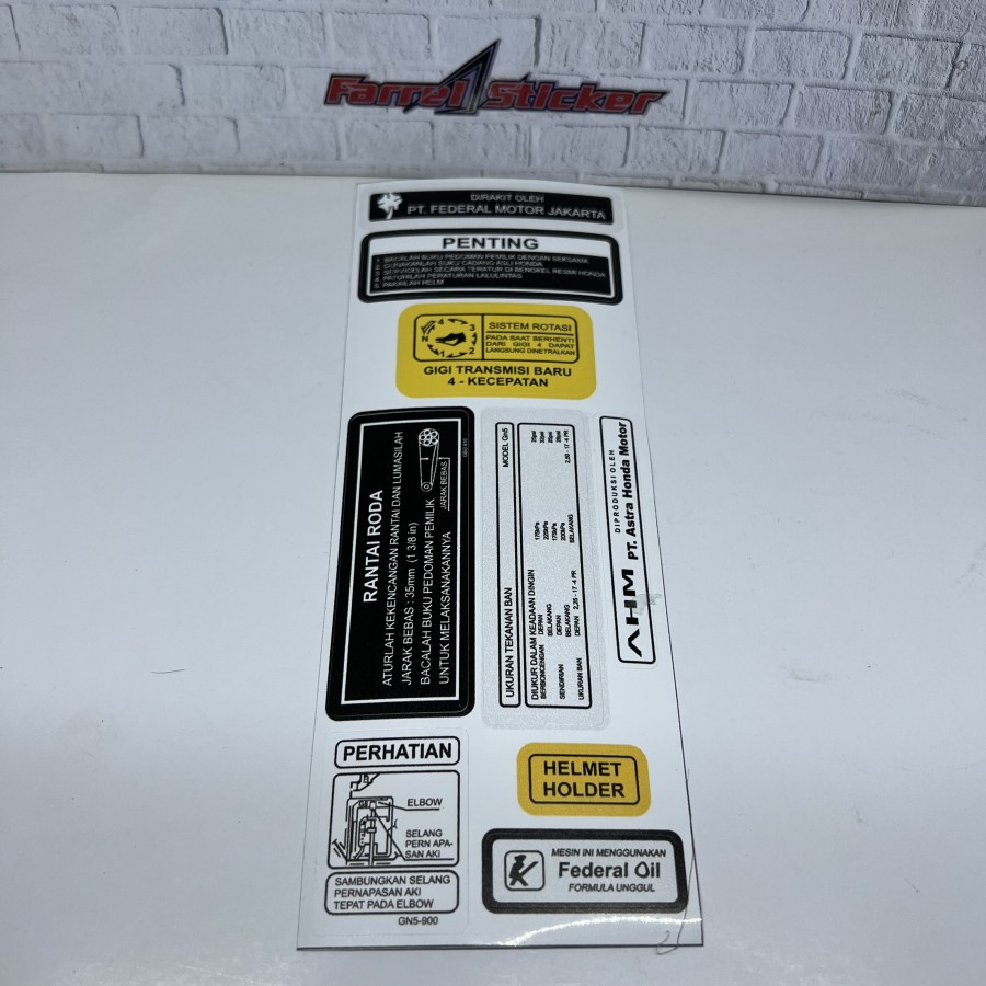 Stiker WARNING INFORMASI sticker PERINGATAN SET MOTOR HONDA Termurah