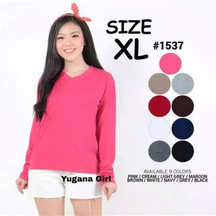 Kaos Polos Lengan Panjang Wanita / T-Shirt Polos Combed 28S Wanita - Merah, L Op294