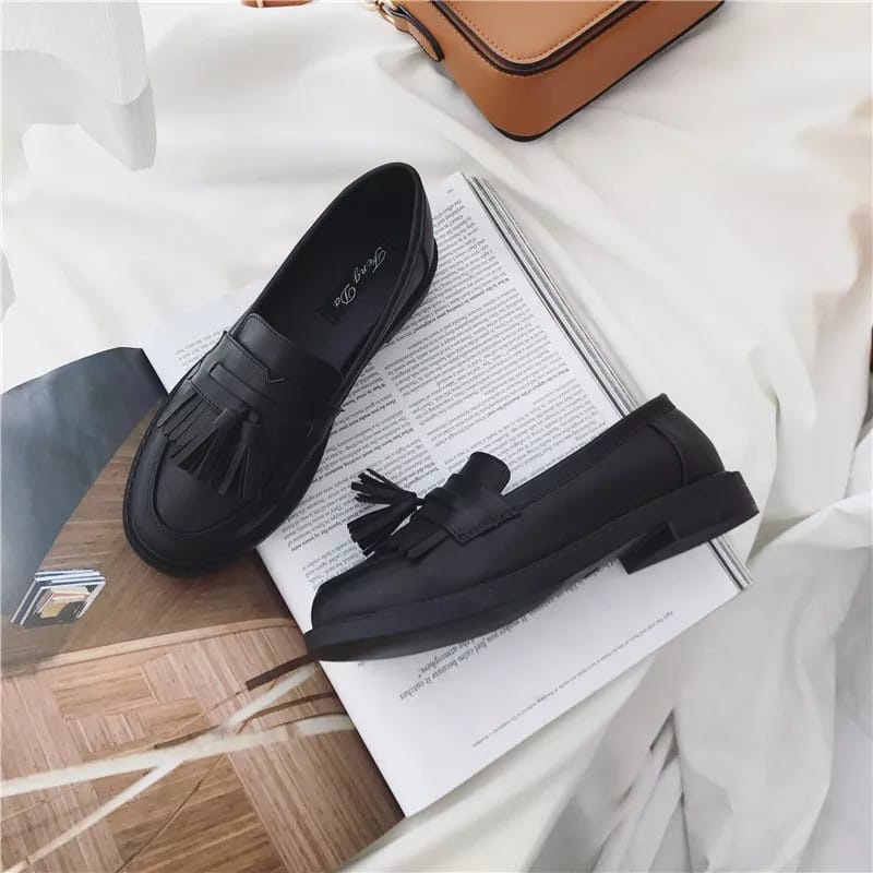 fakhrieshop- SEPATU WANITA DOCMART LOAFERS PREMIUM BLACK DOF 904