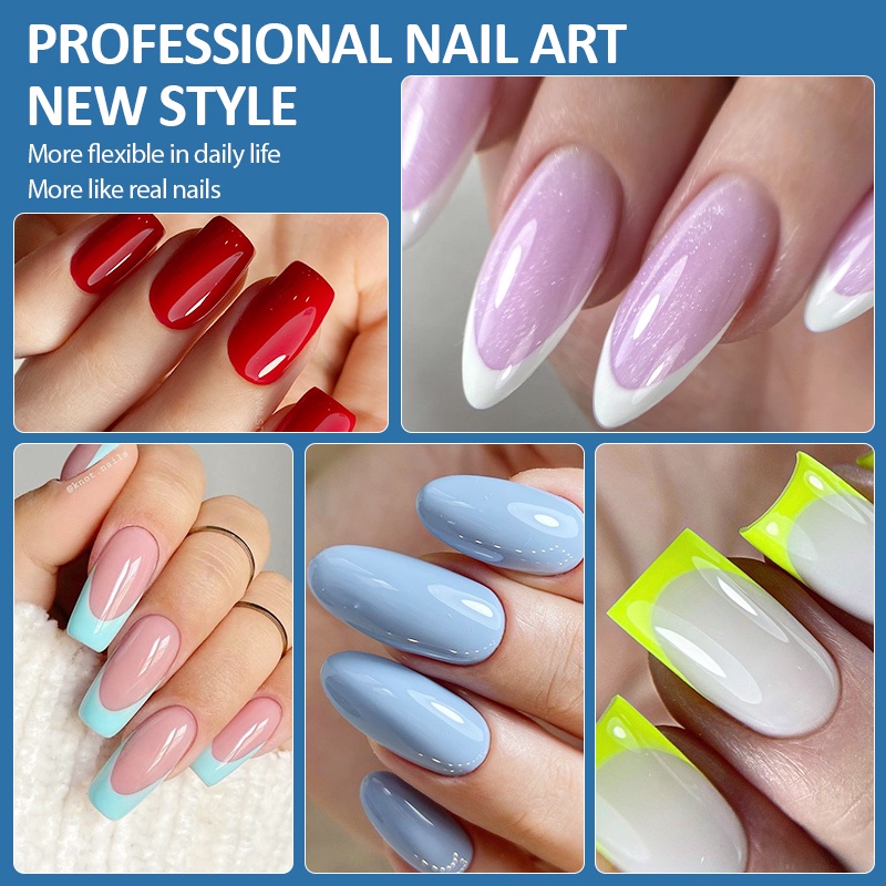 240pcs / Kotak Kuku Palsu Bentuk Oval Persegi Panjang Model Tekan Untuk Aksesoris Nail Art