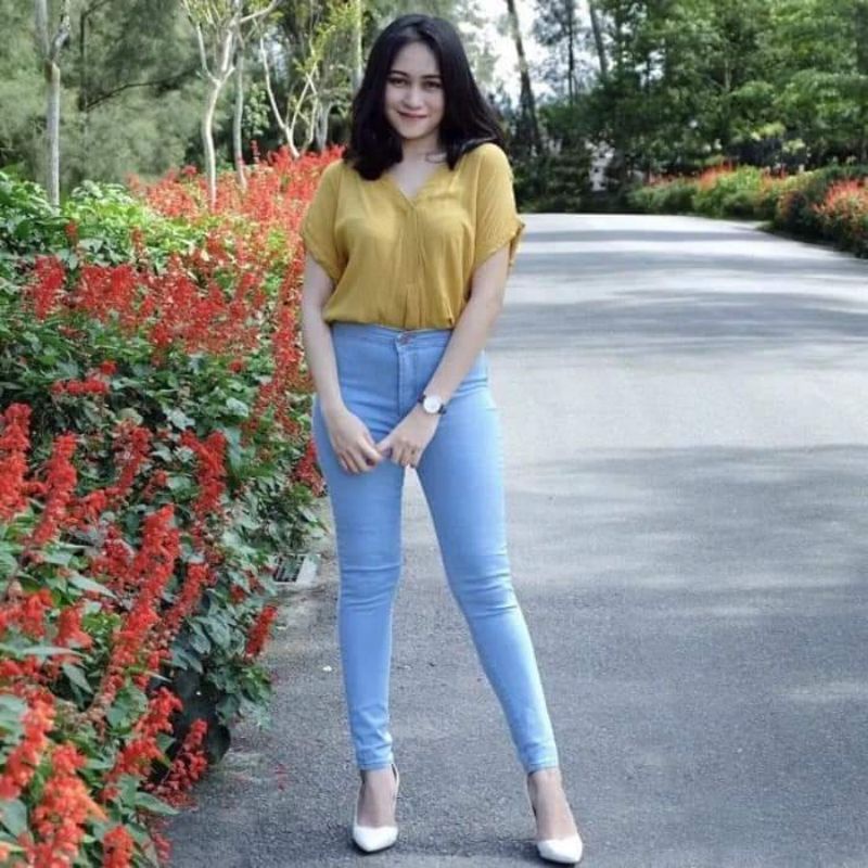 Celana highwaist jeans polos // celena panjang cewek Hw melar