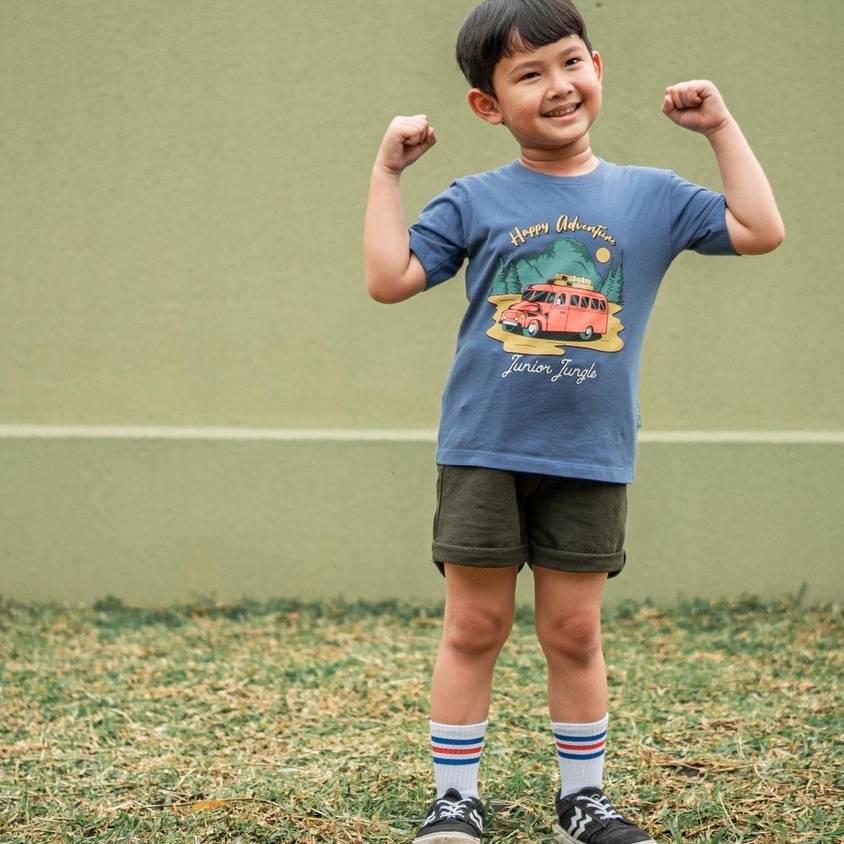 Junior Jungle - Baju Kaos Anak Unisex 2-6 Tahun Retro Car Blue