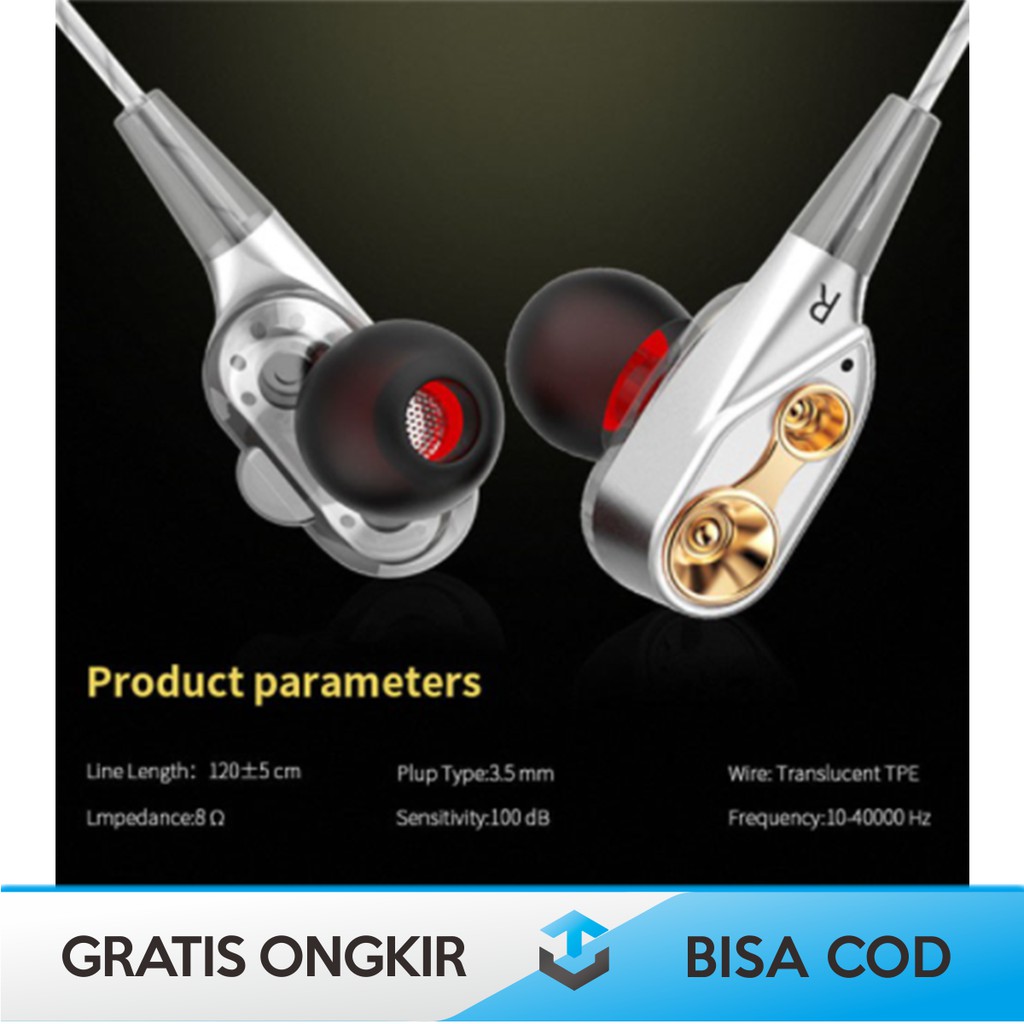 EARPHONE HEADPHONE ORIGINAL QKZ CK8 SUPER BASS DUAL DRIVER HIFI DENGAN MIC MURAH BERGARANSI