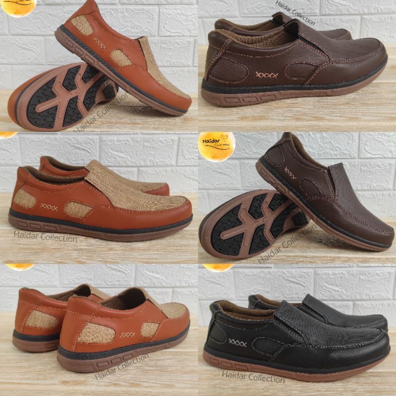 Sepatu Pria Slip On Kasual Sol Karet Kulit Sintetis Premium Kantoran Kerja Casual Cowok Original