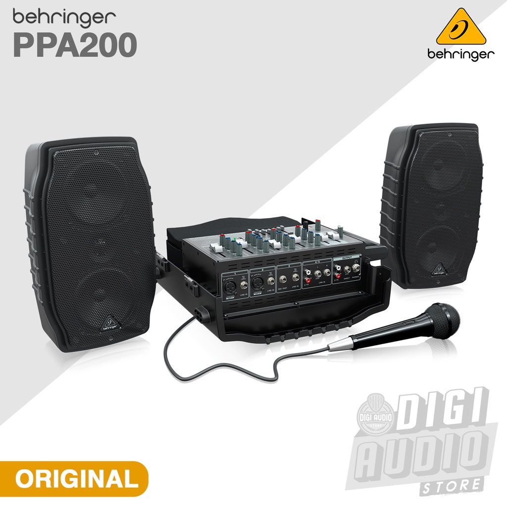 Jual Paket Speaker Portable Pasif & Power Mixer Audio Amplifier 200 Watt Behringer PPA200 + 1