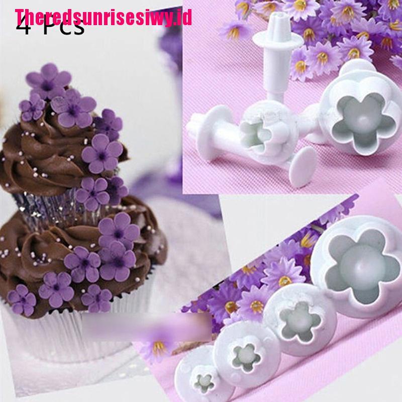 Home &amp; Living 4pcs Cetakan Adonan Kue Fondant Desain Bunga Plum Untuk Dekorasi