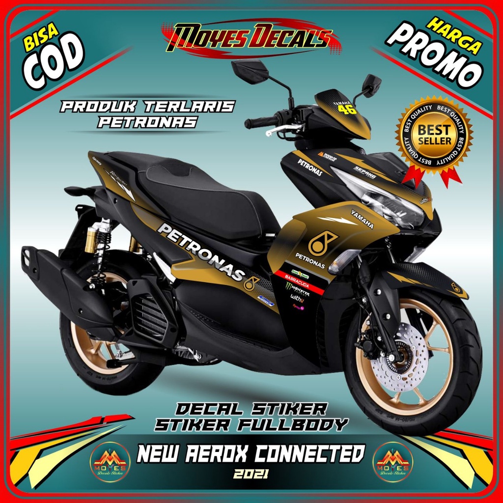 Decal Stiker New Aerox Connected - Motif Petronas Variasi Warna Gold Green Yellow Sticker Motor