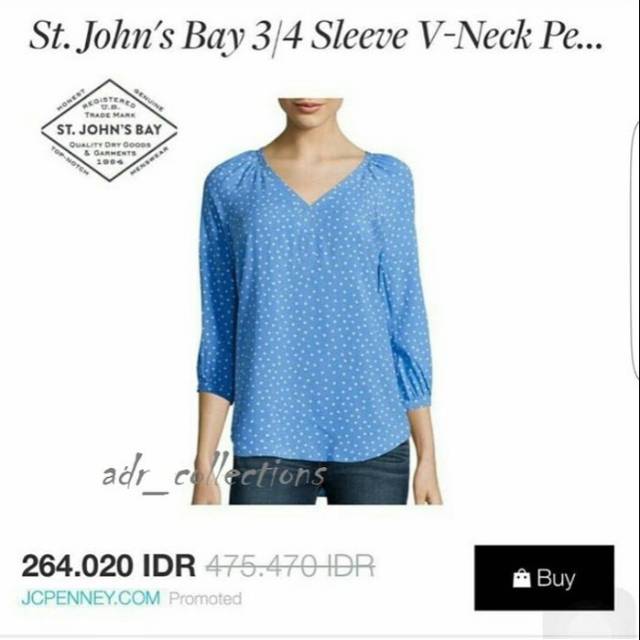 BLOUSE ST.JOHN'S BAY 3/4 SLEEVE V-NECK