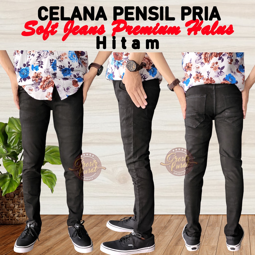 Celana Jeans Pensil Skinny Pria Braga Hitam Premium Halus 27 - 38