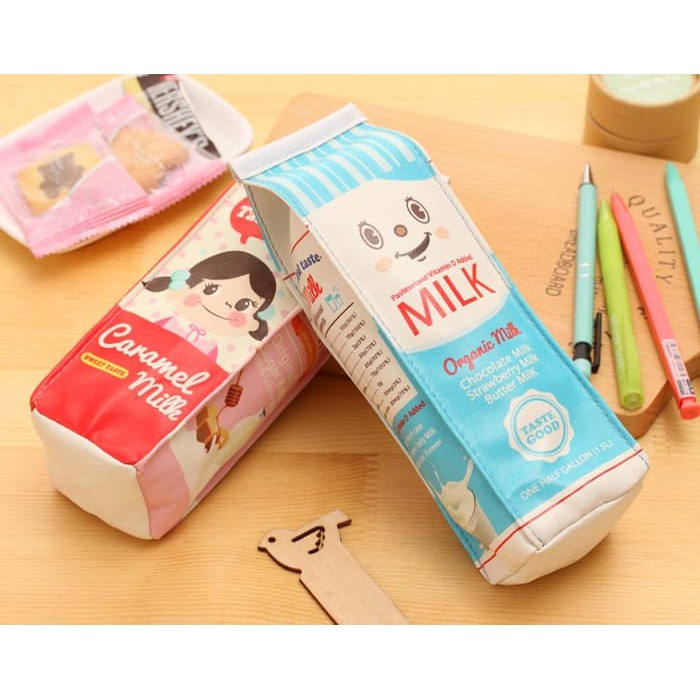 

NR kotak pensil susu Korean milk pencilcase creative stationery stp006 Biru