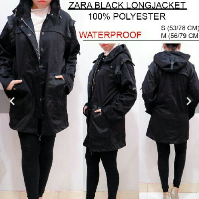 Zara black Long jaket hoodie waterproof