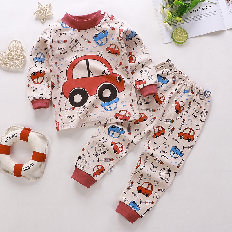 Setelan Piyama Baju Tidur Anak Perempuan Laki Laki Bahan Katun Piama Lengan Panjang 1-5 tahun