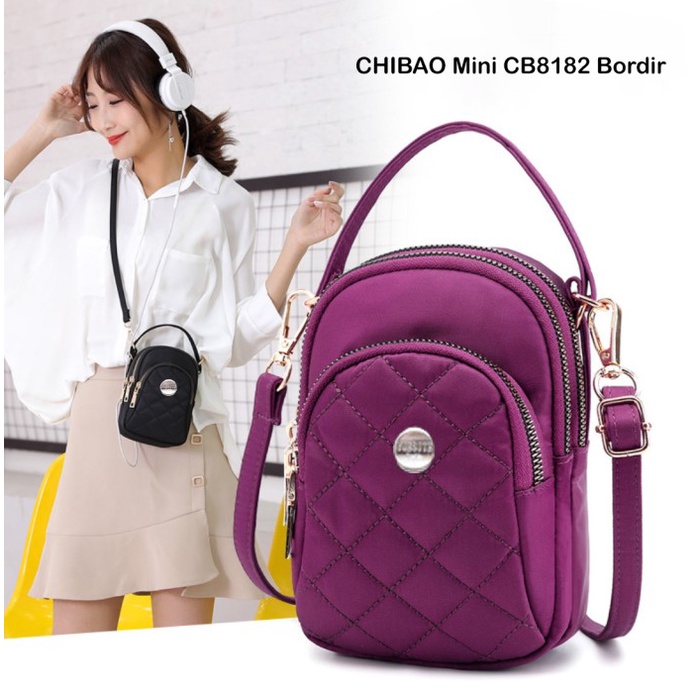 Tas Selempang TCH06 Tas Wanita Original CHIBAO Mini CB8182 Bordir Import Jinjing - beige import hitz