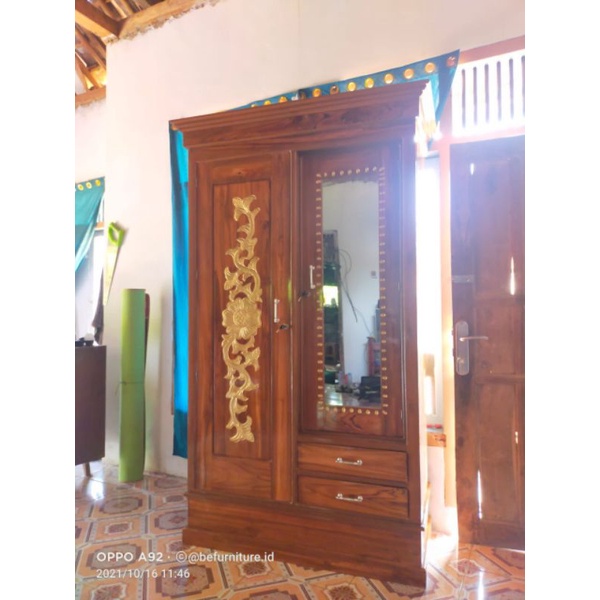 lemari baju kayu jati murah / lemari pakaian anak 2 pintu bahan kayu jati