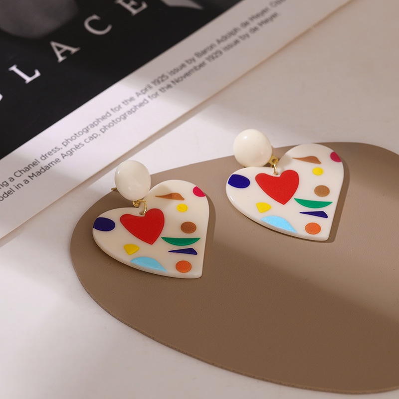 Sterling silver jarum anting-anting retro Korea geometris acrylic girly anting-anting cinta warna lu