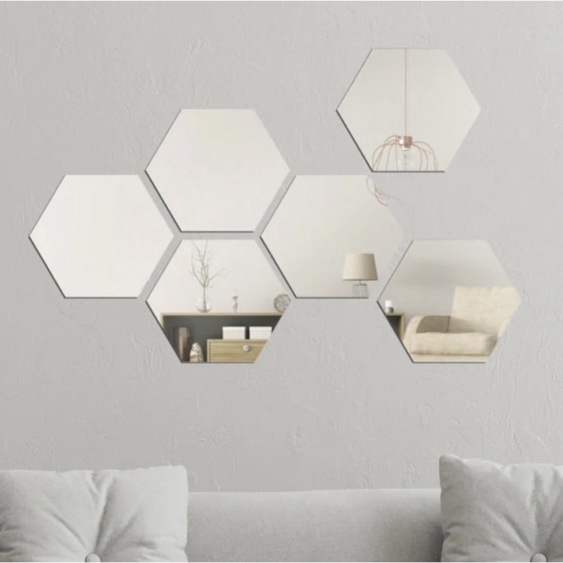 (12PCS) CERMIN HEXAGONAL (BESAR) DEKORASI DINDING KACA HEXAGONAL CERMIN AESTHETIC DINDING