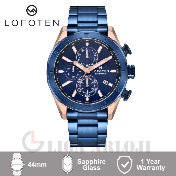 Promo Original LOFOTEN 6517 Jam Tangan Pria Analog Sapphire Chronograph Rose Blue