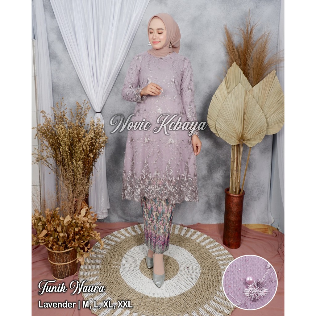 NOV&gt; TUNIK TULLE BORDIR NAURA  - BAJU KEBAYA MODERN  - KEBAYA PESTA CANTIK - OUTFIT KEBAYA AKAD