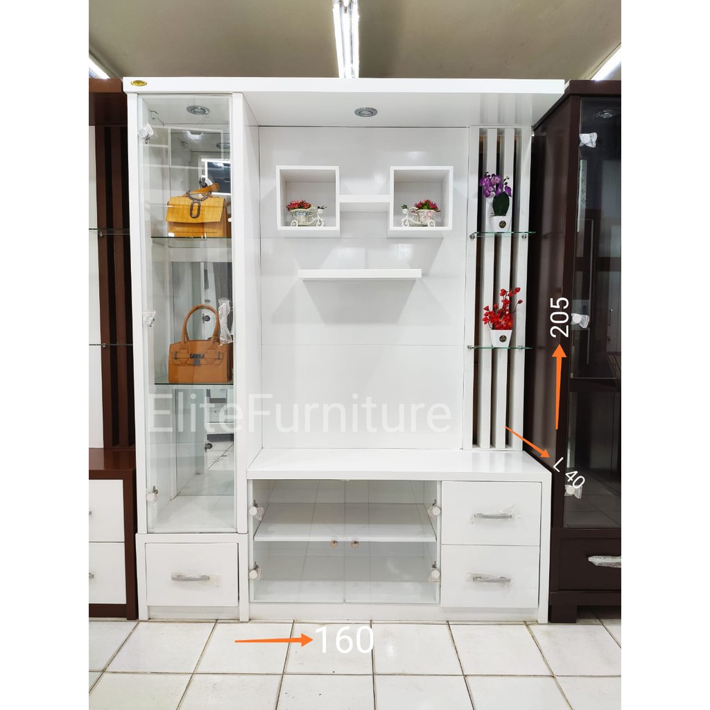 Pajangan Partisi TV Pajangan TV Bloktik Pajangan Minimalis partisi ruangan Bufet TV MINIMALIS PUTIH