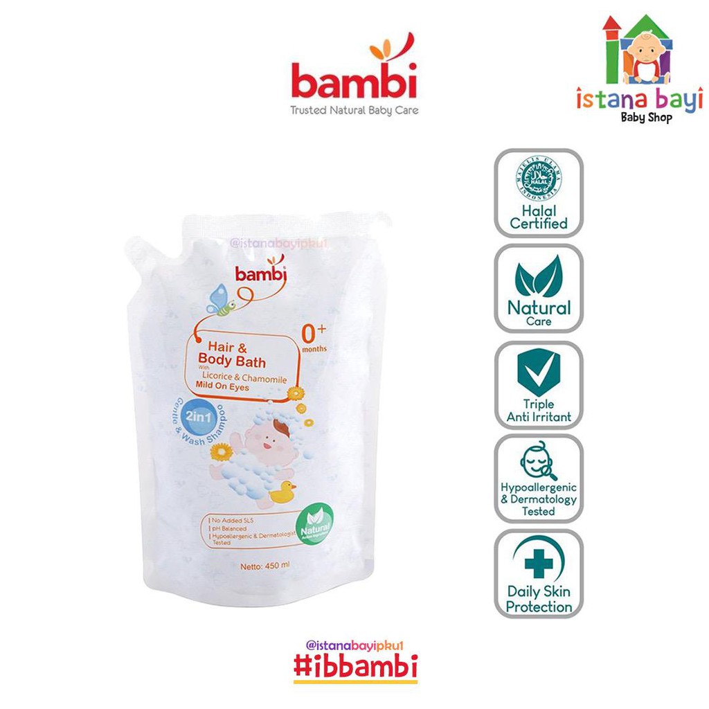 Bambi Hair n Body Bath Refill 450ml - Sabun Shampoo Bayi