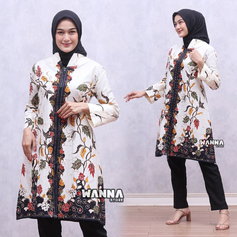 TUNIK BATIK PREMIUM ZIPPER DEPAN ATASAN WANITA TERBARU ELEGAN