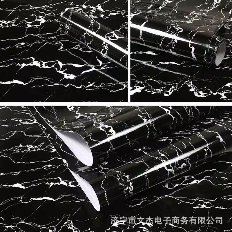 WALLPAPER STICKER GLOWSY MARMER HITAM  BAHAN PVC ANTI AIR FULL LEM