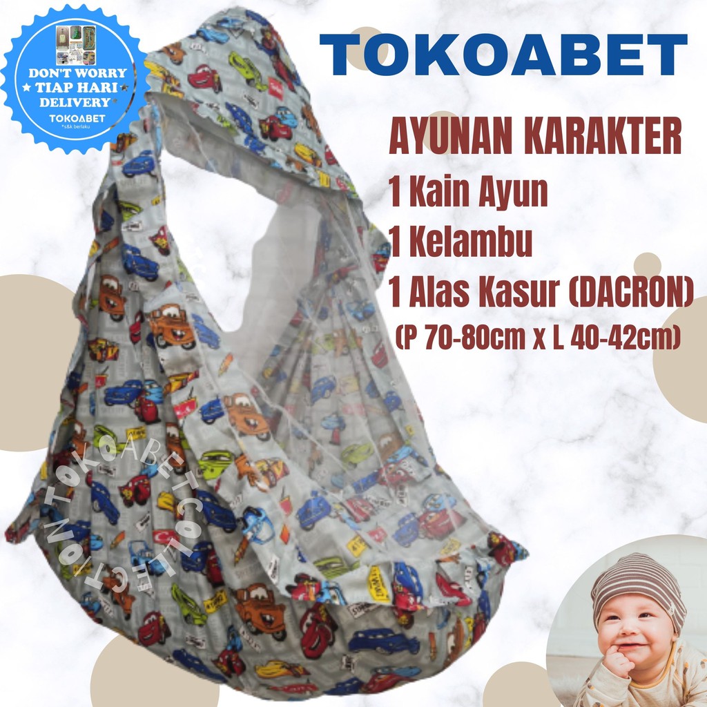 AYUNAN KARAKTER Bayi Baby dan Anak Kain Katun Kelambu Alas Kasur Lembut Variasi NO PER NO HANGER TOKOABET