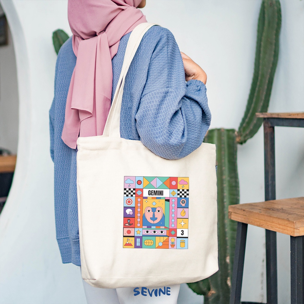 Sevine Tote Bag Kanvas Emily Resleting Kantong Tas Laptop Kuliah Sekolah Fashion Totebag Kerja Zodiak Aesthetic - RZ