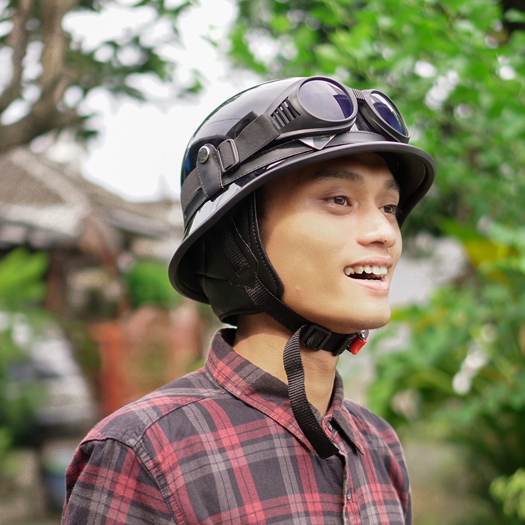 Terbaru Helm Retro Millenial Retro Hitam Glosy Kombinasi Kacamata/Helm Retro Chips Nazi/ Helm Nazi