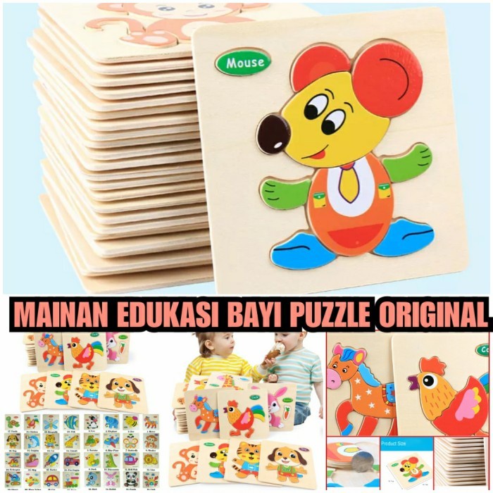 Mainan Puzzle/ Mainan Edukasi Dini Bentuk Hewan, Kartun Lucu/Mainan Belajar Anak