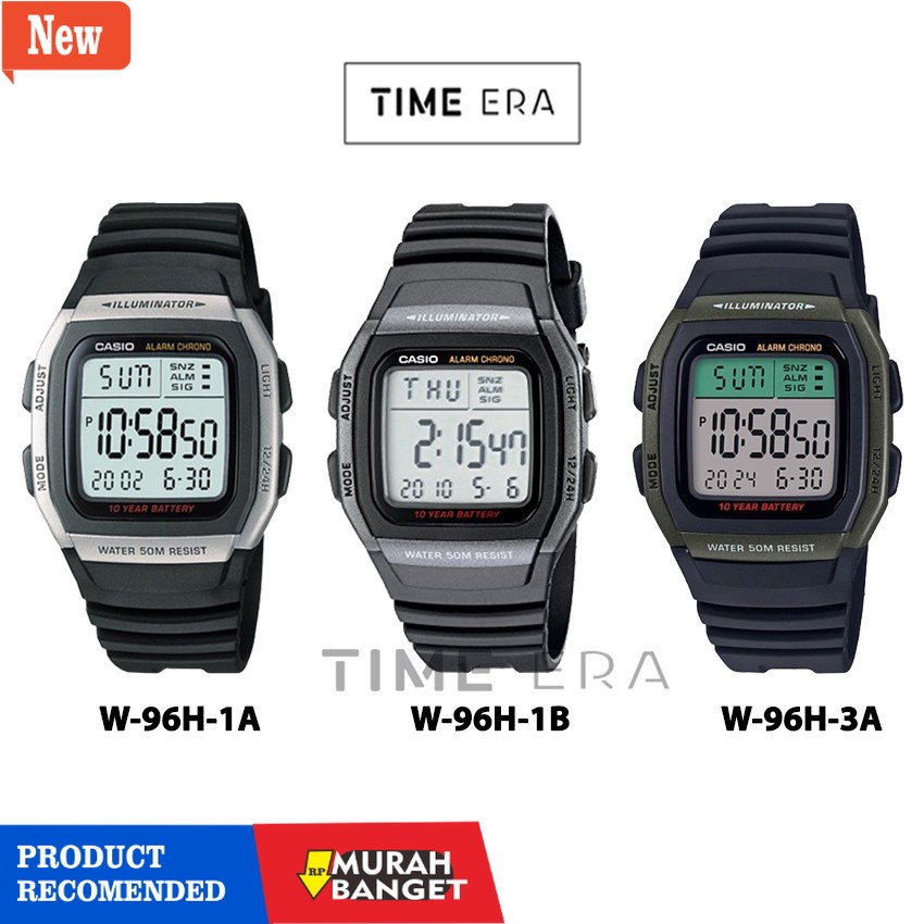 Jam digital pria terbaik- Casio Original W-96H / W-96H-1A / W-96H-1B / 3A Jam Tangan Pria Digital Ka