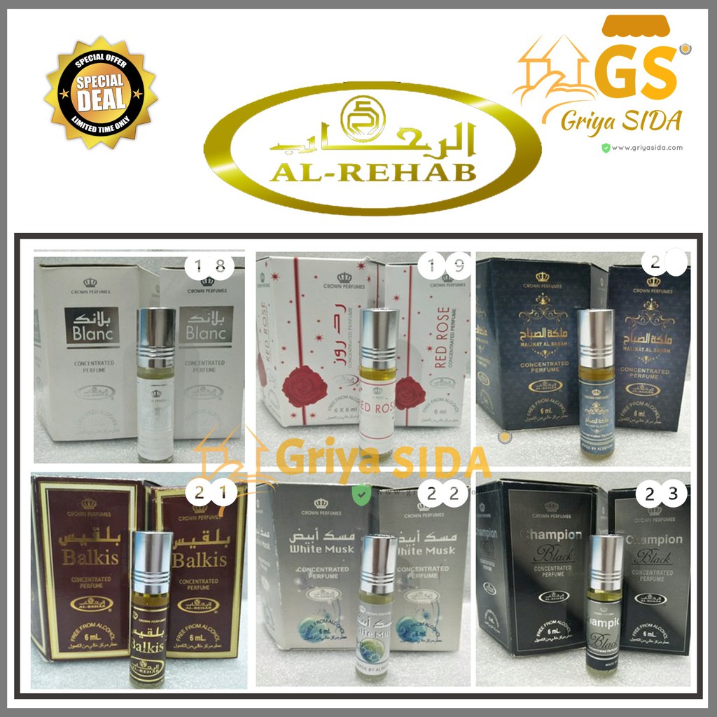 Parfum al rehab roll on 6ml ecer dan grosir Minyak wangi al rehab Import Non Alkohol 40 aroma