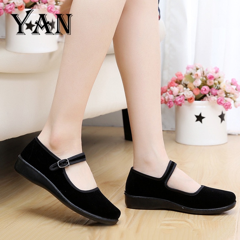 YAN Sepatu Kasual Wanita Sepatu Wedges Sepatu Dansa Wanita Sepatu Hitam