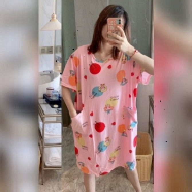 DASTER KARAKTER PAKAIAN TIDUR WANITA SPANDEK IMPORT JUMBO KARAKTER ADA KANTONG BAJU MURAH BANYAK DICARI