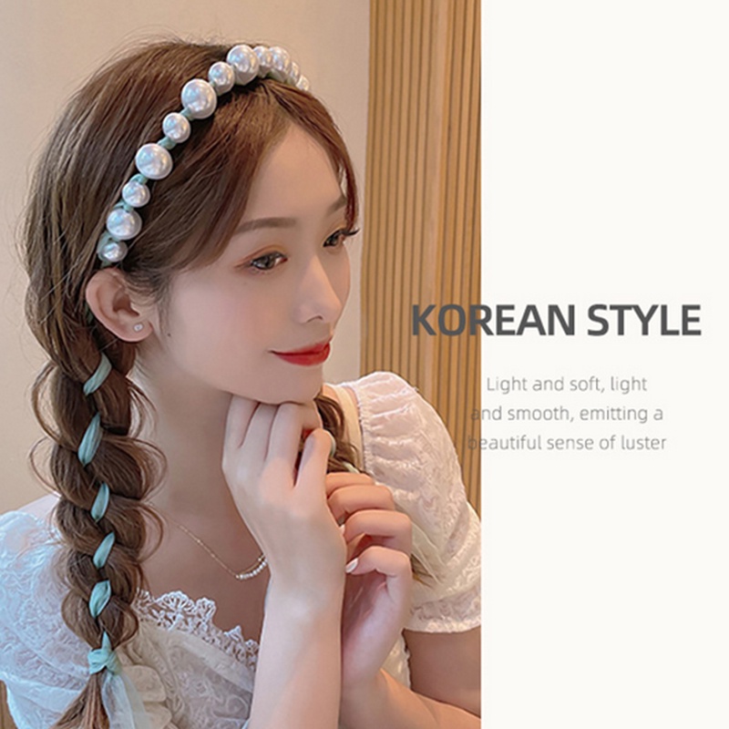 Bando Korea Wanita Dewasa Aksen Mutiara Pita Kain Melilit Kepang Aksesoris Bandana lucu fashion korea AK217