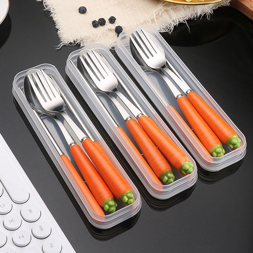 Set Alat Makan Nanas Wortel Portable Gagang Keramik Stainless steel