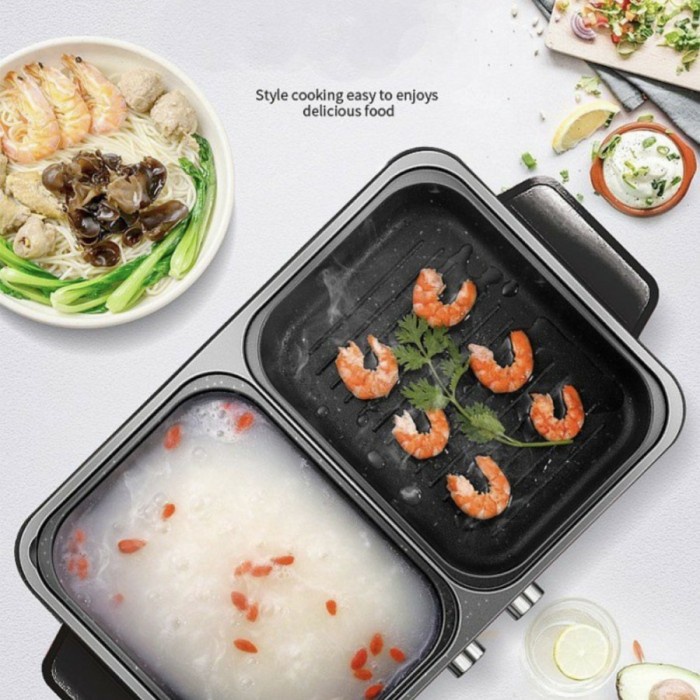 Idealife Electric Grill Steam Boat Grill Shabu IL116D 116D Alat Pemanggang dan Hot Pot 2in1