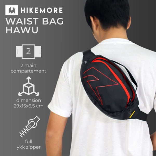 Unik Tas Selempang Pinggang Pria Wanita Razzor Hawu Terbaru - HM Black Red Murah