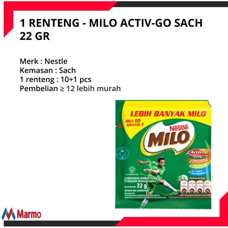 

1 RENTENG - MILO ACTIV-GO SACH 22 GR