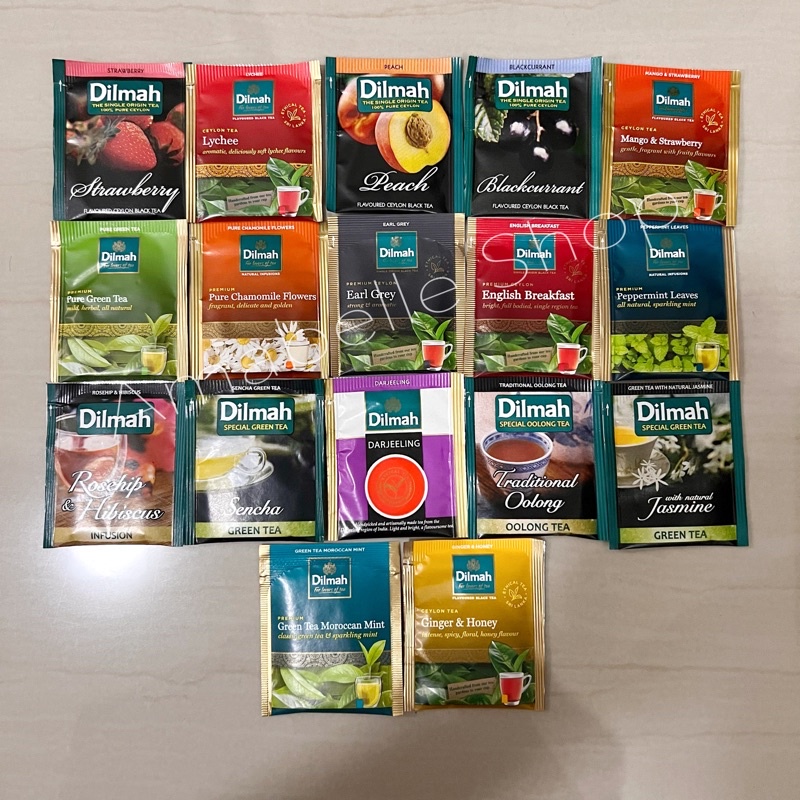 

[44 VARIAN MINIM 5pcs] Teh Dilmah YUM Exceptional Sachet Jasmine Earl Grey Lychee Strawberry Mango Peppermint Camomile English Breakfast Afternoon Ceylon Ginger Honey Blueberry Vanilla Caramel Lemon Lime Raspberry Apple Rose French Toffee Ahmad NESCAFE