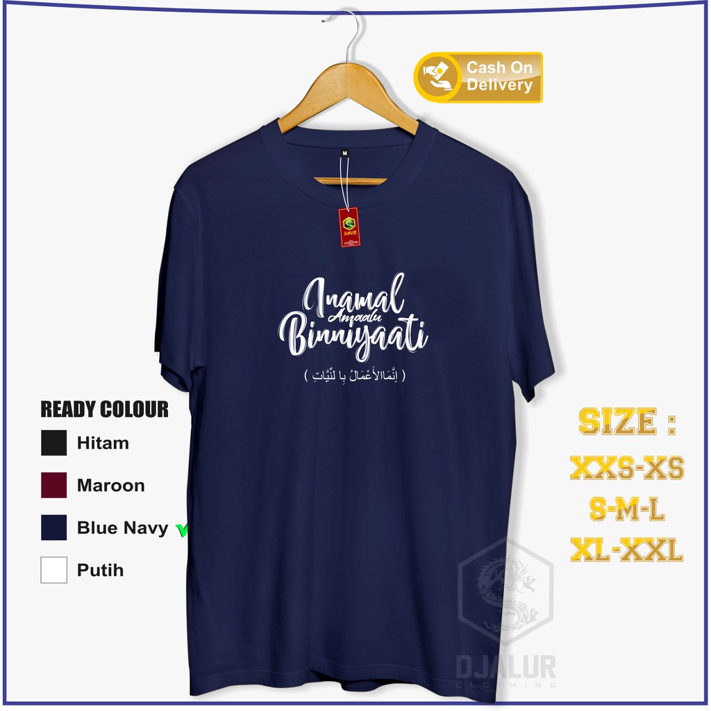 Kaos Dakwah Muslim innamal a'malu binniyat kaos distro Islami kaos outdoor terlaris djalur-Blue Navy