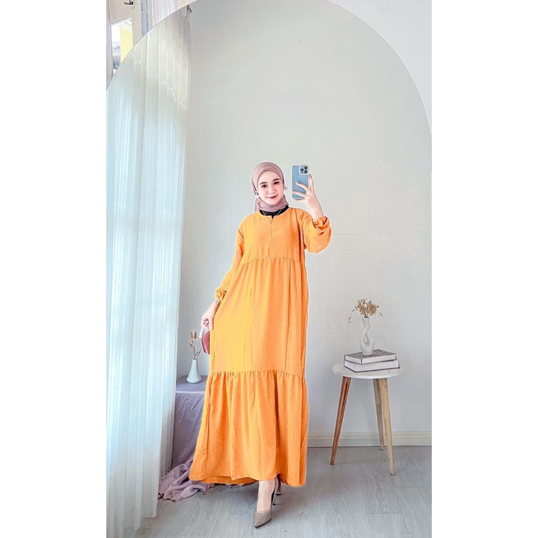 Anggi Gamis Wanita Crinkle Uragiri Premium Dress Wanita Lengan Panjang Karet Susun Baju Wanita Muslim Kekinian LD 170 cm