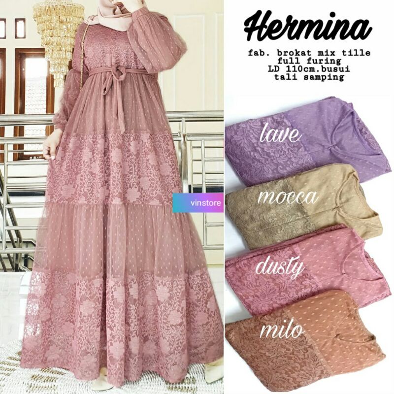 HERMINA DRESS BY VINS / DRESS BROKAT MIX CANTIK / DRESS PESTA WANITA