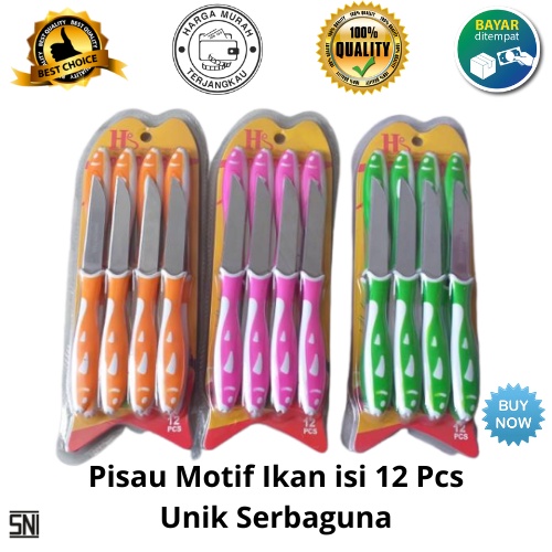 [BISA COD] PROMO Pisau Motif Ikan Isi 12 Pcs Pisau Buah Pisau Dapur Pisau Sayur Pisau Kupas Unik Serbaguna Murah